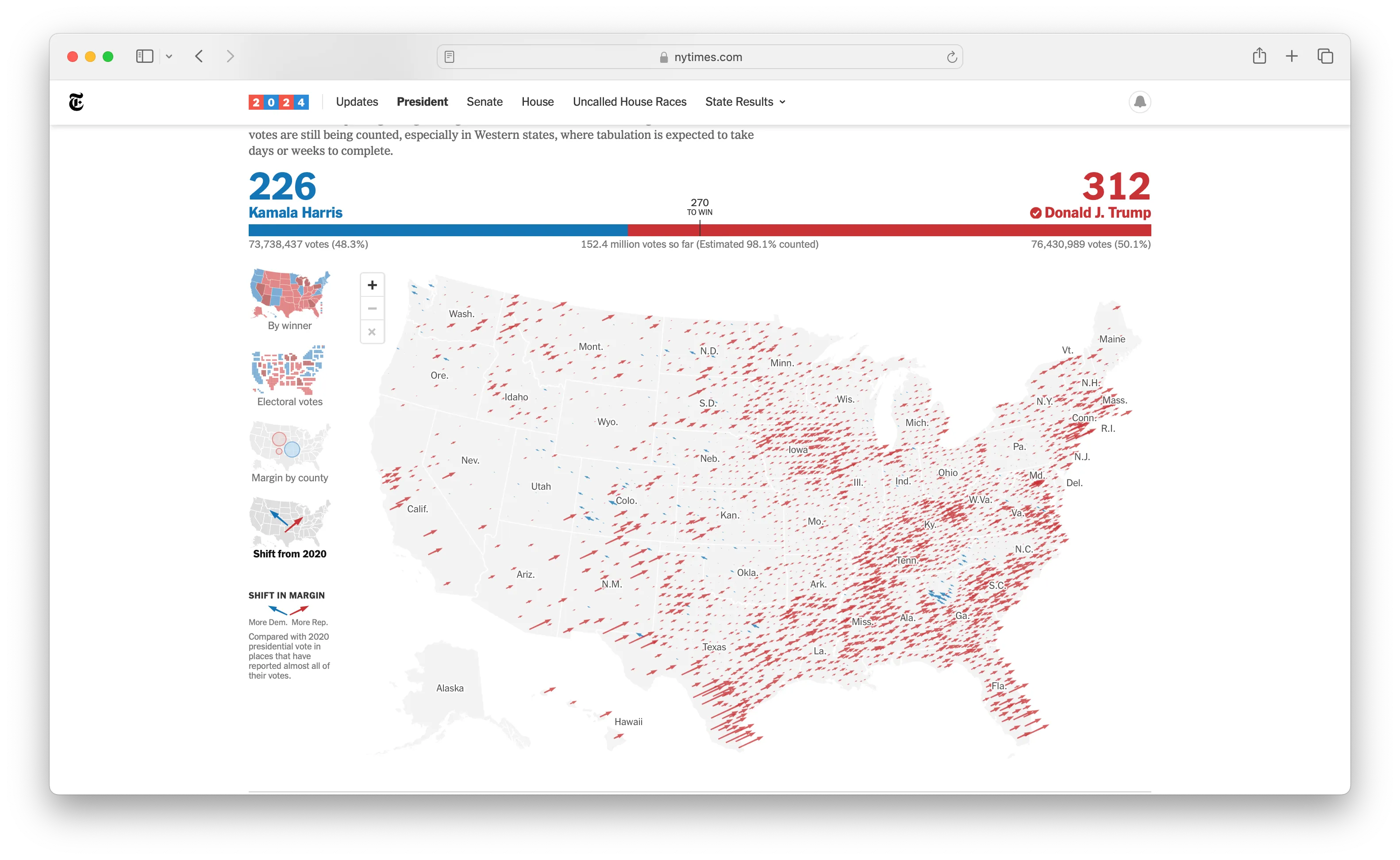 Vote shift map